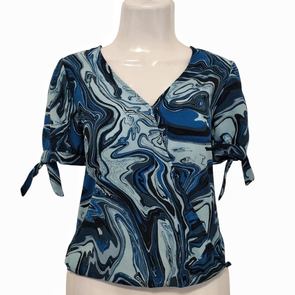 Michael Kors - Blue Oasis Short Sleeve V Neckline Blouse